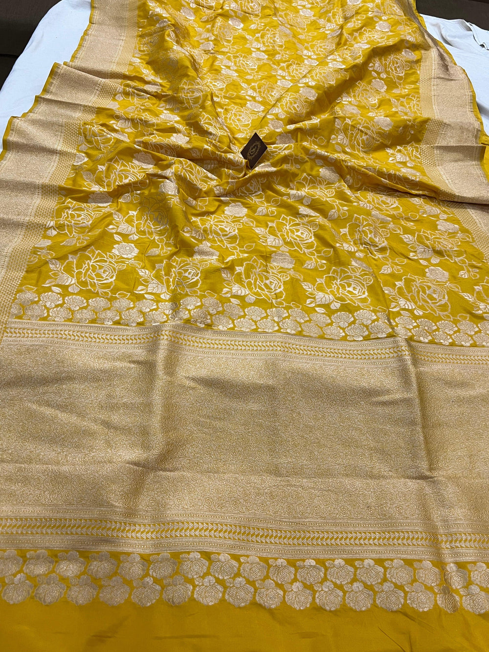 Yellow Pure Banarasi Handloom Katan Silk Saree - Aura Benaras