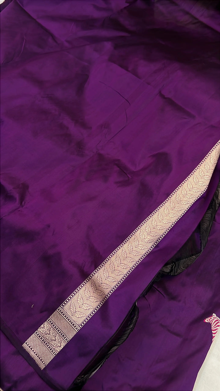 Purple Pure Katan Silk Handloom Banarasi Saree