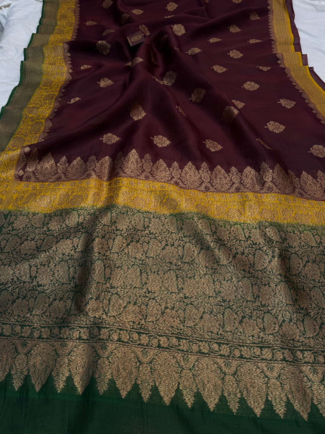 Brown Pure Kora Silk Handloom Banarasi Saree