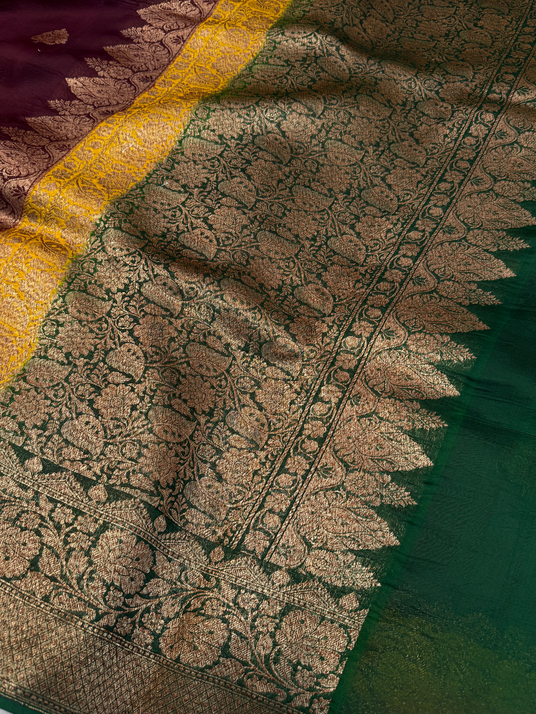 Brown Pure Kora Silk Handloom Banarasi Saree