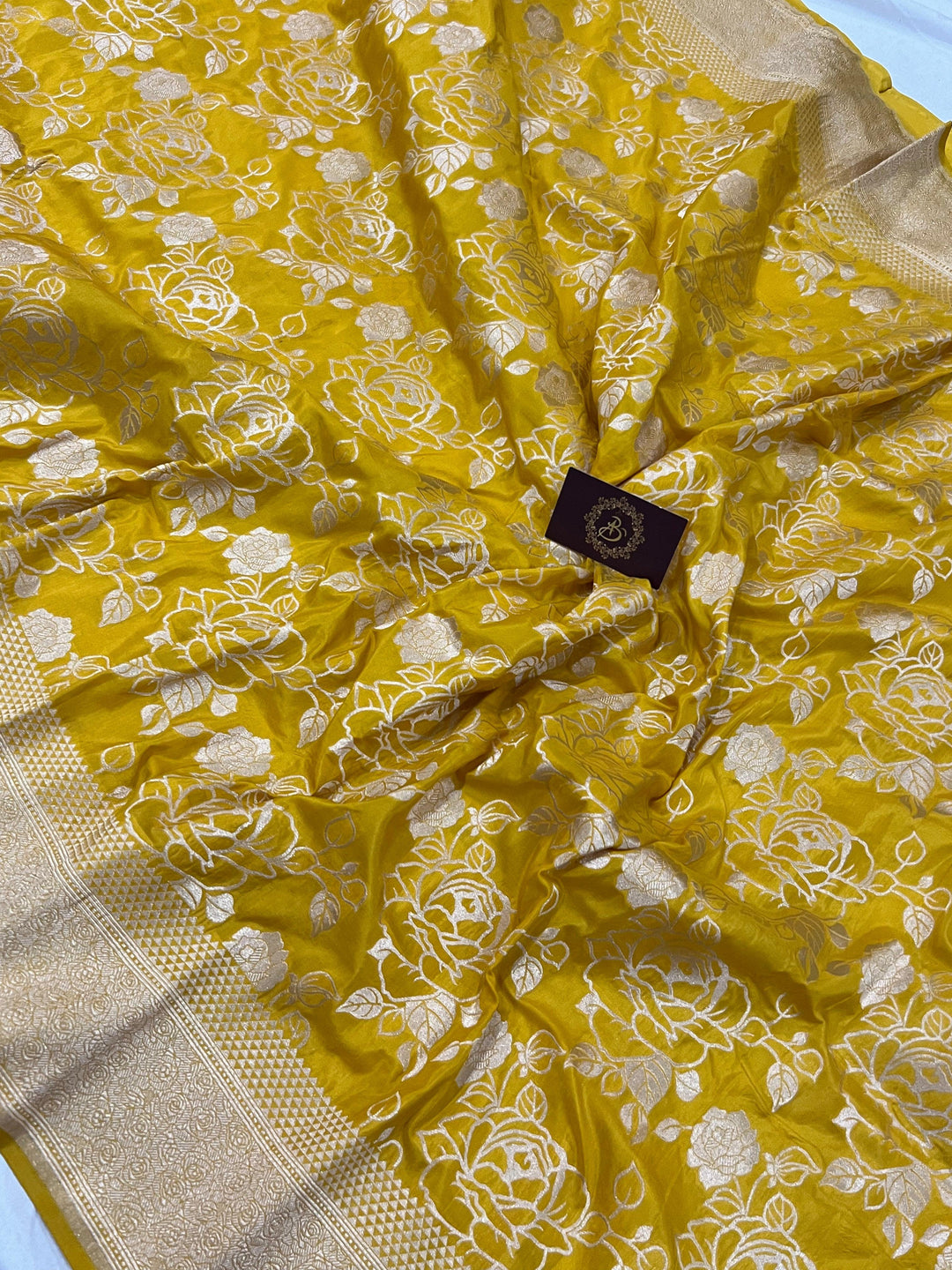 Yellow Pure Banarasi Handloom Katan Silk Saree - Aura Benaras