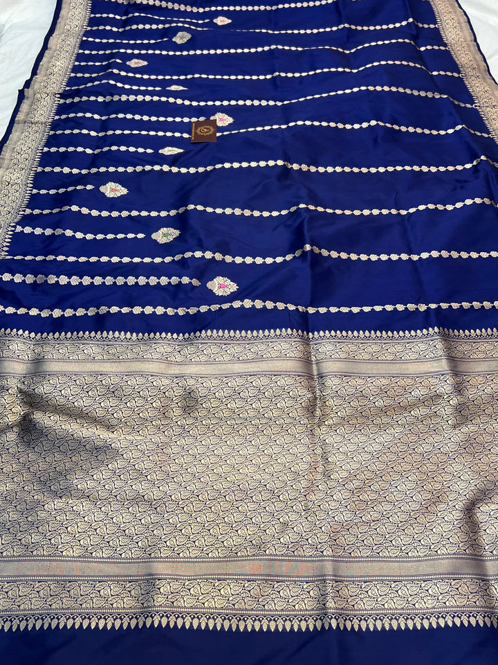 Navy Blue Pure Katan Silk Handloom Banarasi Saree