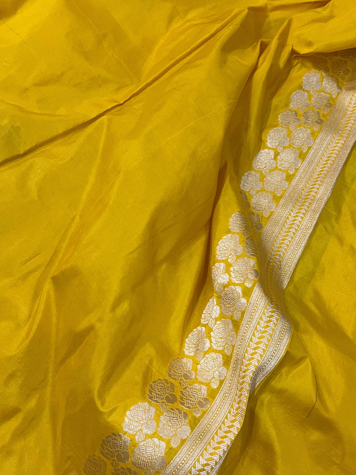Yellow Pure Banarasi Handloom Katan Silk Saree - Aura Benaras