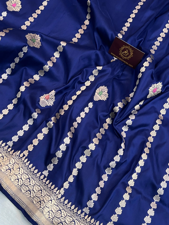 Navy Blue Pure Katan Silk Handloom Banarasi Saree