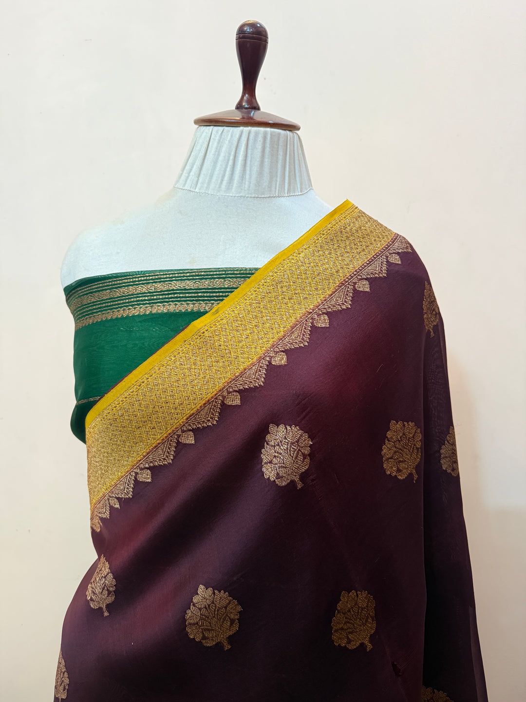 Brown Pure Kora Silk Handloom Banarasi Saree