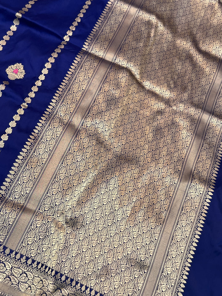 Navy Blue Pure Katan Silk Handloom Banarasi Saree