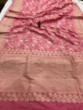 Strawberry Pink Pure Banarasi Handloom Katan Silk Saree - Aura Benaras