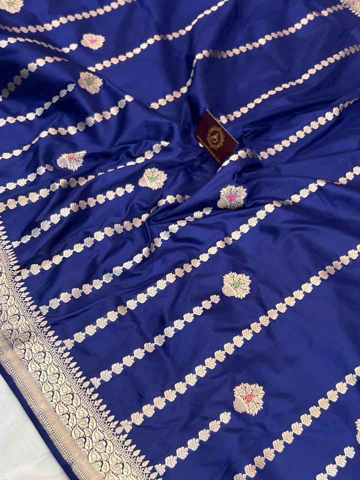 Navy Blue Pure Katan Silk Handloom Banarasi Saree