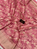 Strawberry Pink Pure Banarasi Handloom Katan Silk Saree - Aura Benaras