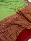 Mehendi Green Pure Banarasi Khaddi Crepe Silk Saree - Aura Benaras