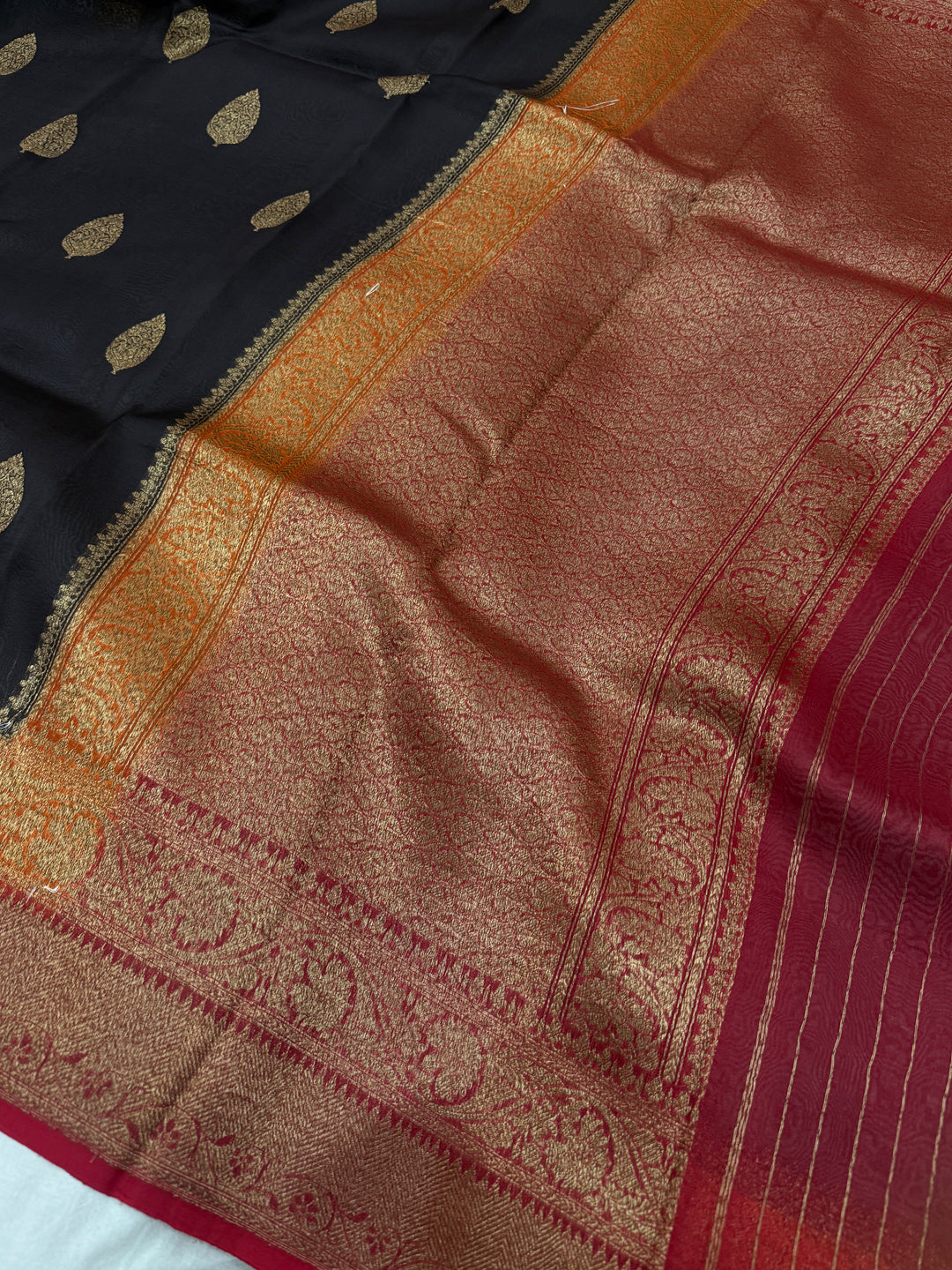 Black Pure Kora Silk Handloom Banarasi Saree