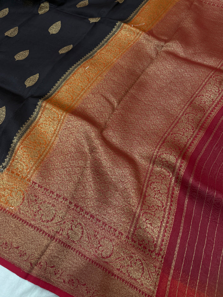 Black Pure Kora Silk Handloom Banarasi Saree