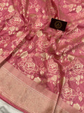 Strawberry Pink Pure Banarasi Handloom Katan Silk Saree - Aura Benaras