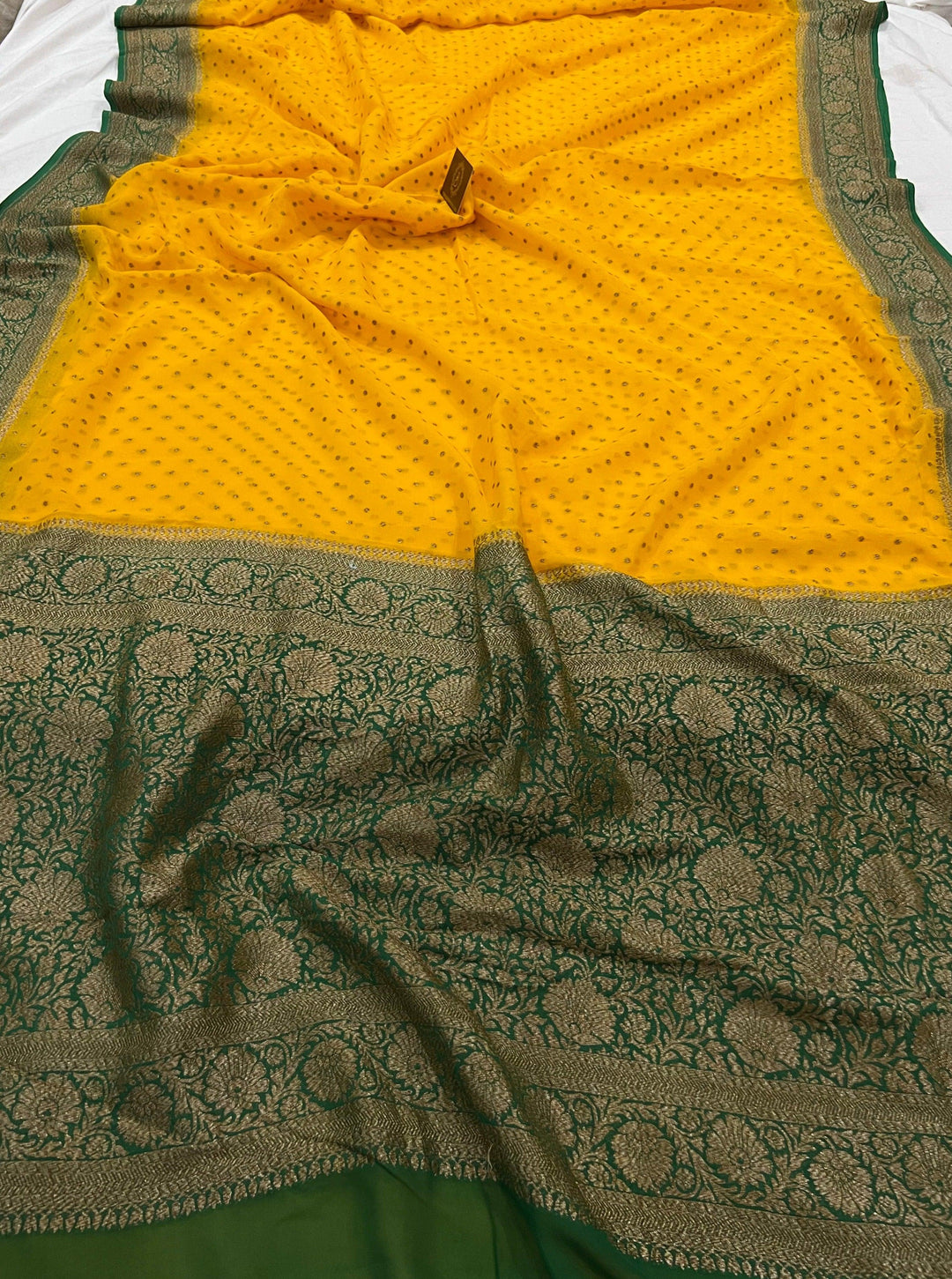 Yellow Pure Banarasi Khaddi Georgette Saree - Aura Benaras