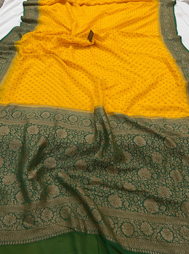 Yellow Pure Banarasi Khaddi Georgette Saree - Aura Benaras