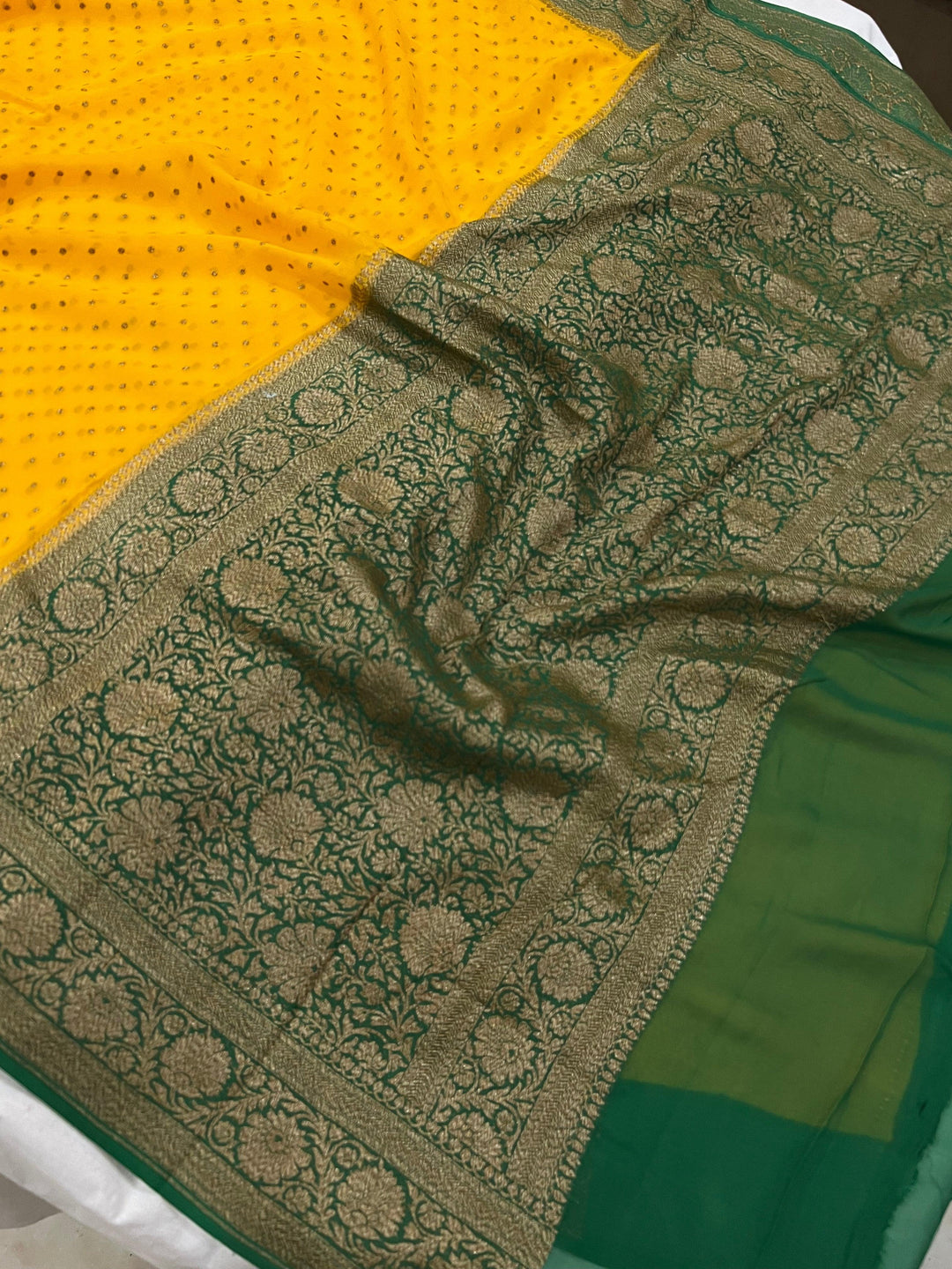 Yellow Pure Banarasi Khaddi Georgette Saree - Aura Benaras