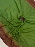 Mehendi Green Pure Banarasi Khaddi Crepe Silk Saree - Aura Benaras