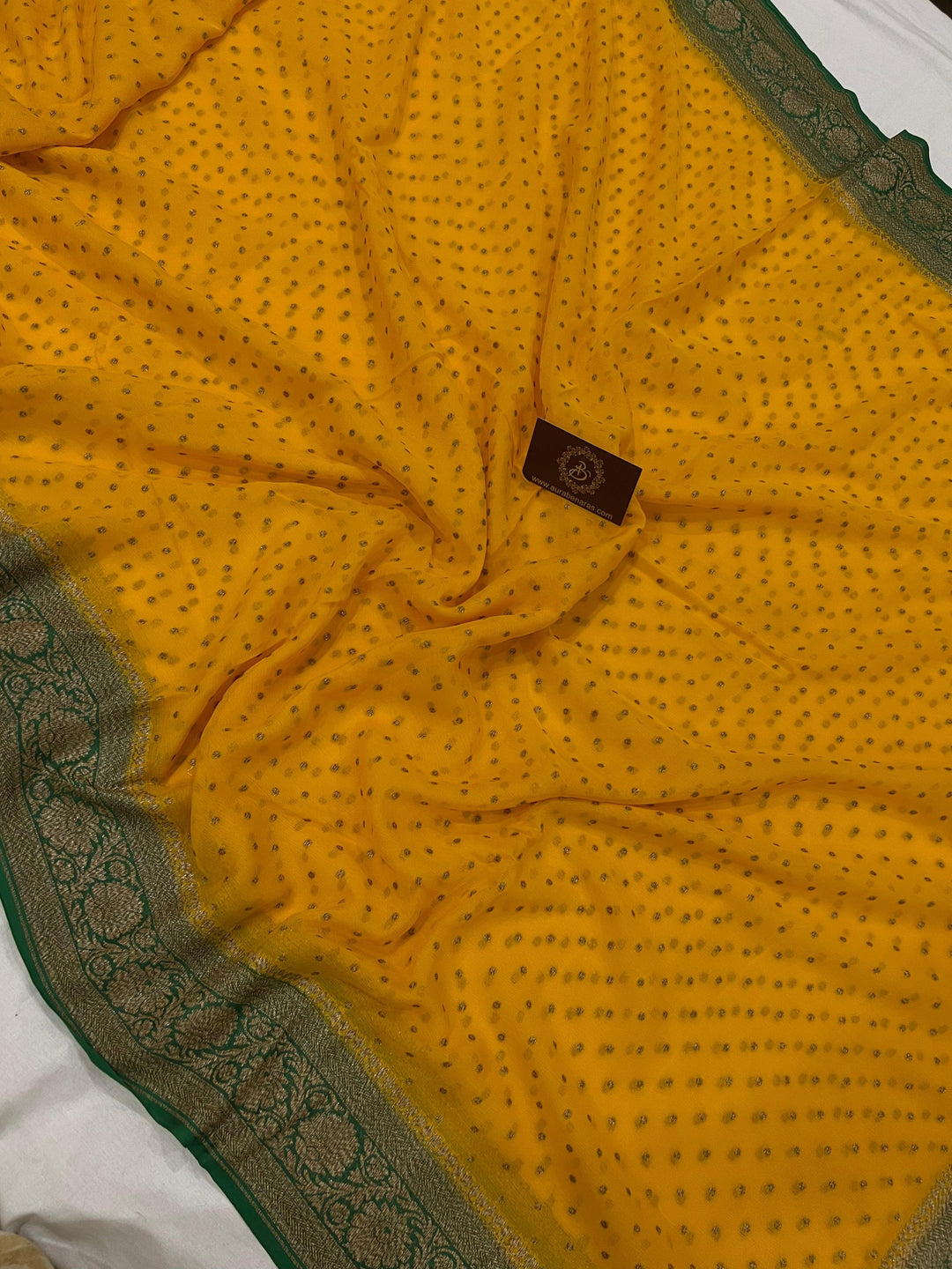Yellow Pure Banarasi Khaddi Georgette Saree - Aura Benaras