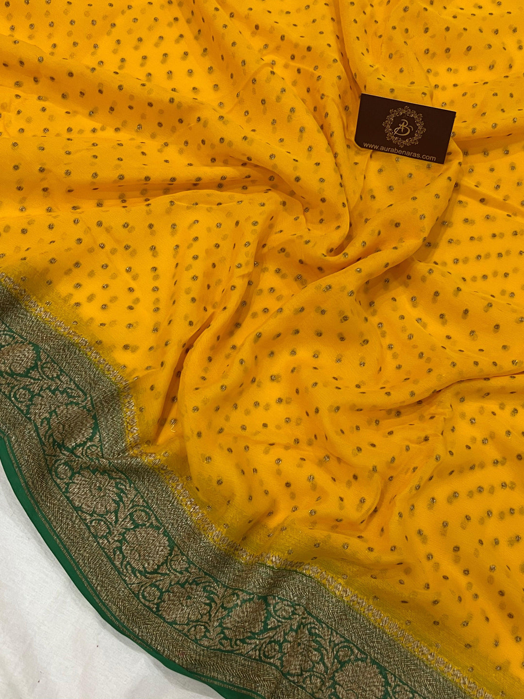 Yellow Pure Banarasi Khaddi Georgette Saree - Aura Benaras