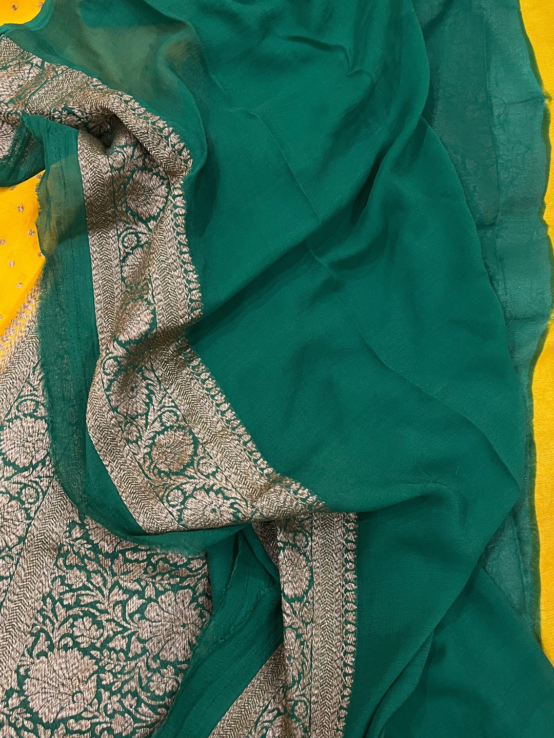 Yellow Pure Banarasi Khaddi Georgette Saree - Aura Benaras