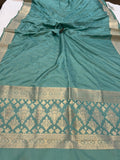 Greyish Green Pure Banarasi Handloom Katan Satin Silk Saree - Aura Benaras