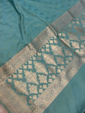 Greyish Green Pure Banarasi Handloom Katan Satin Silk Saree - Aura Benaras