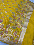 Yellow Meenakari Handloom Pure Katan Silk Saree - Aura Benaras