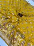 Yellow Meenakari Handloom Pure Katan Silk Saree - Aura Benaras