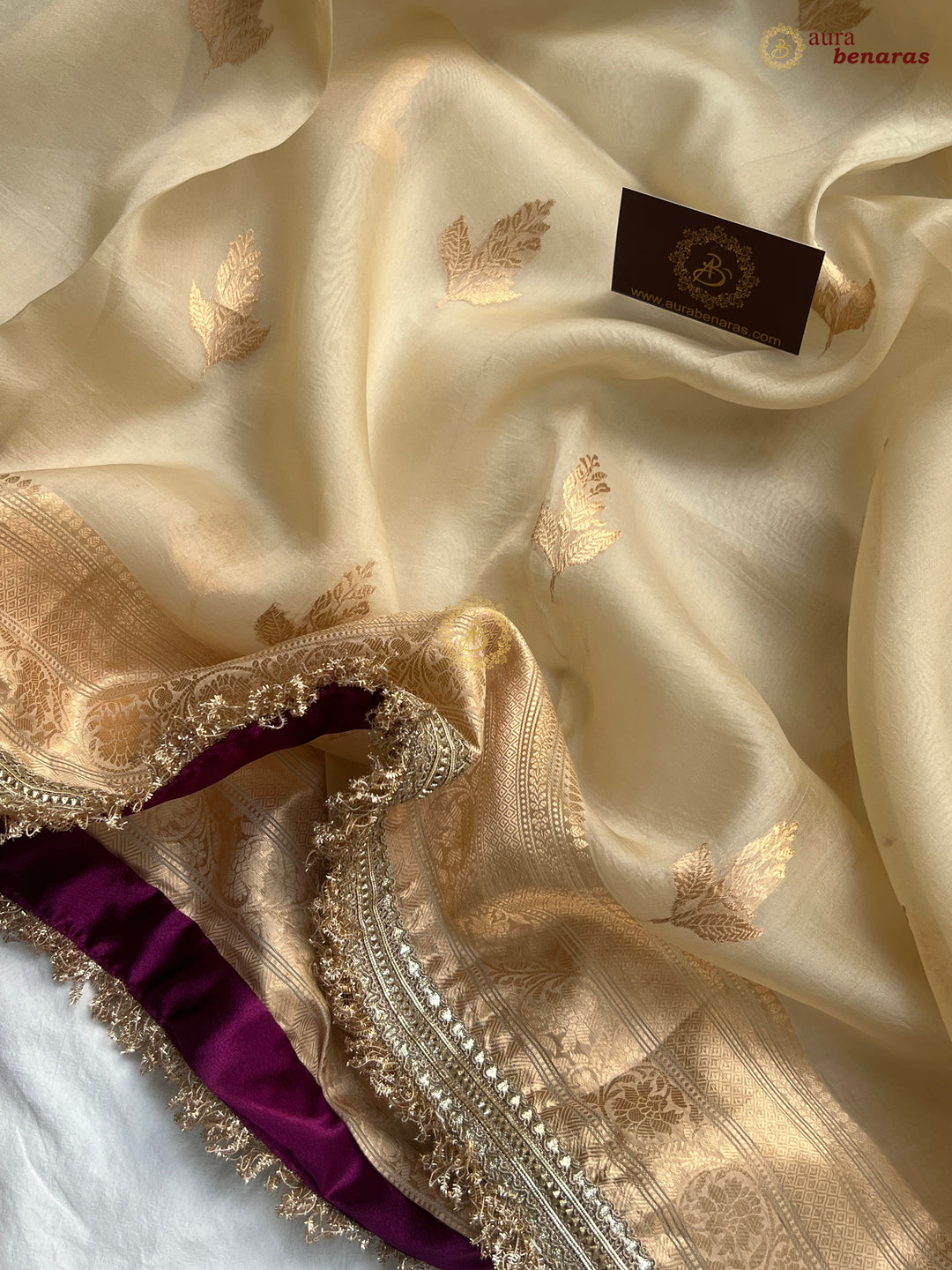 Cream Pure Kora Silk Banarasi Saree with Sona Rupa Zari 