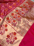 Orangish Pink Paithani Pure Handloom Katan Silk Saree - Aura Benaras
