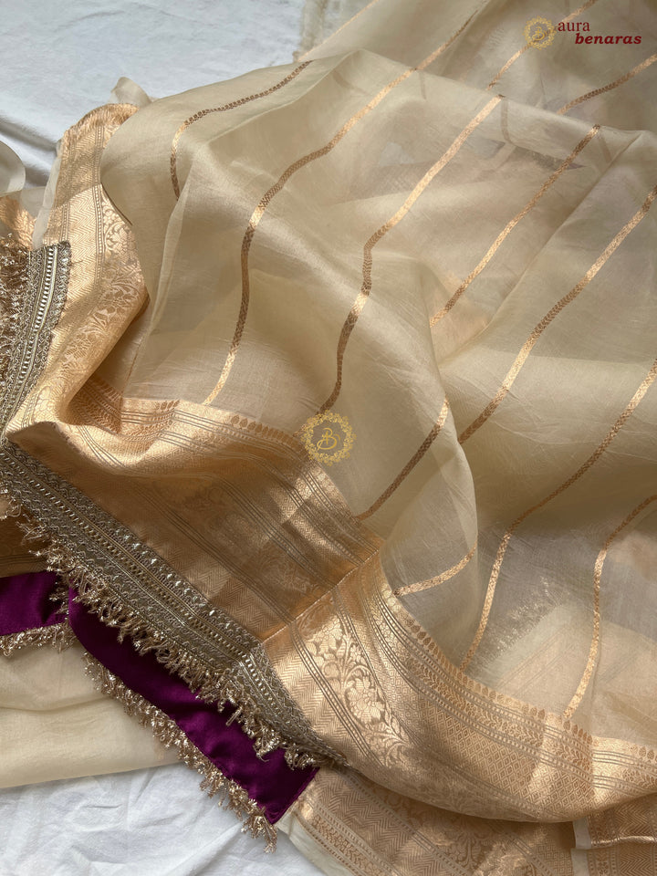 Cream Pure Kora Silk Banarasi Saree with Sona Rupa Zari 