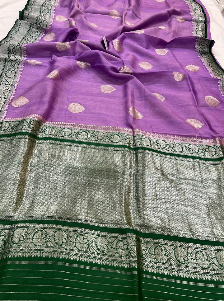 Lavender Banarasi Handloom Pure Tussar Silk Saree - Aura Benaras