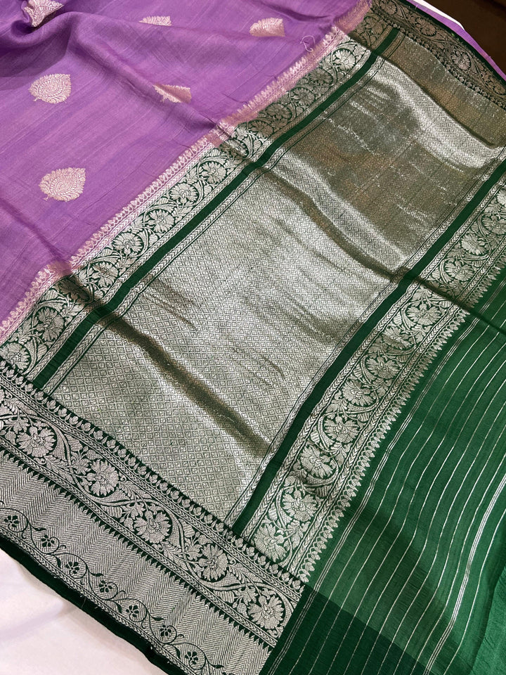 Lavender Banarasi Handloom Pure Tussar Silk Saree - Aura Benaras