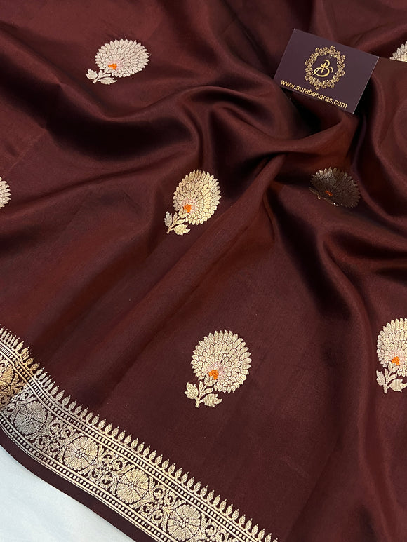 Brown Pure Banarasi Handloom Silk Saree - Aura Benaras