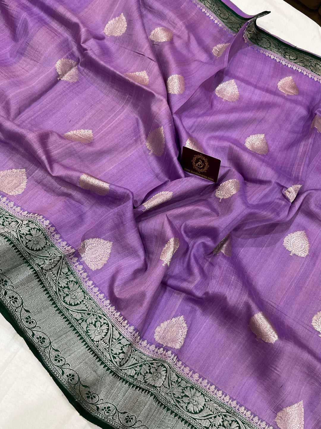 Lavender Banarasi Handloom Pure Tussar Silk Saree - Aura Benaras
