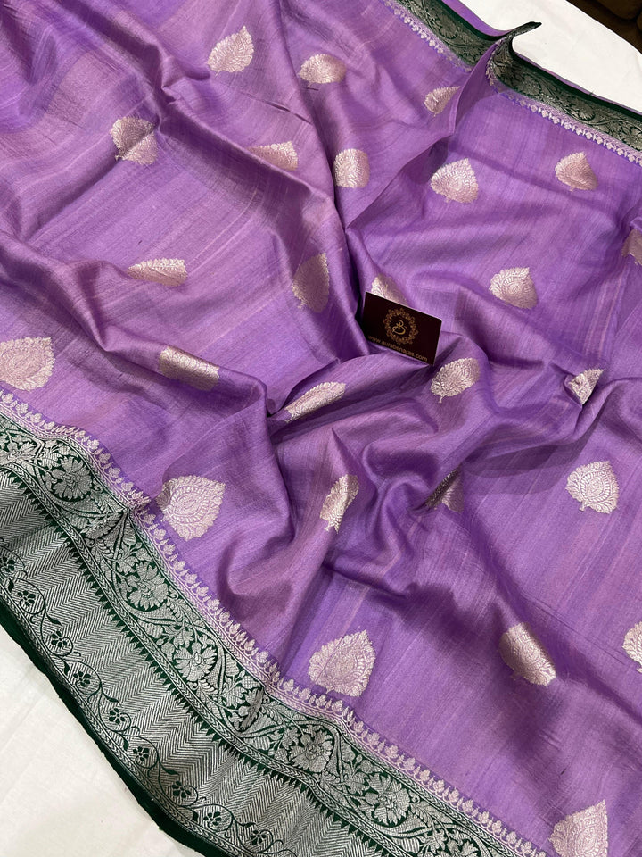 Lavender Banarasi Handloom Pure Tussar Silk Saree - Aura Benaras