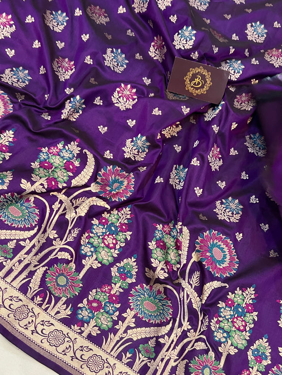 Purple Meenakari Handloom Pure Katan Silk Saree - Aura Benaras