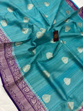Blue Banarasi Handloom Pure Tussar Silk Saree - Aura Benaras
