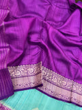 Blue Banarasi Handloom Pure Tussar Silk Saree - Aura Benaras