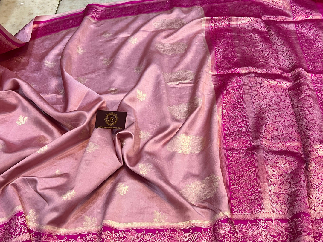Pure silk Banarasi handloom saree with Kadhwa floral motifs and golden zari border