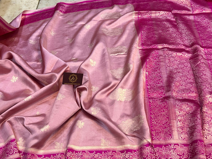 Pure silk Banarasi handloom saree with Kadhwa floral motifs and golden zari border