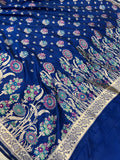 Deep Royal Blue Meenakari Handloom Pure Katan Silk Saree - Aura Benaras