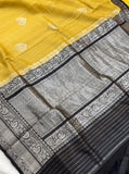 Yellow Banarasi Handloom Pure Tussar Silk Saree - Aura Benaras