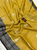 Yellow Banarasi Handloom Pure Tussar Silk Saree - Aura Benaras