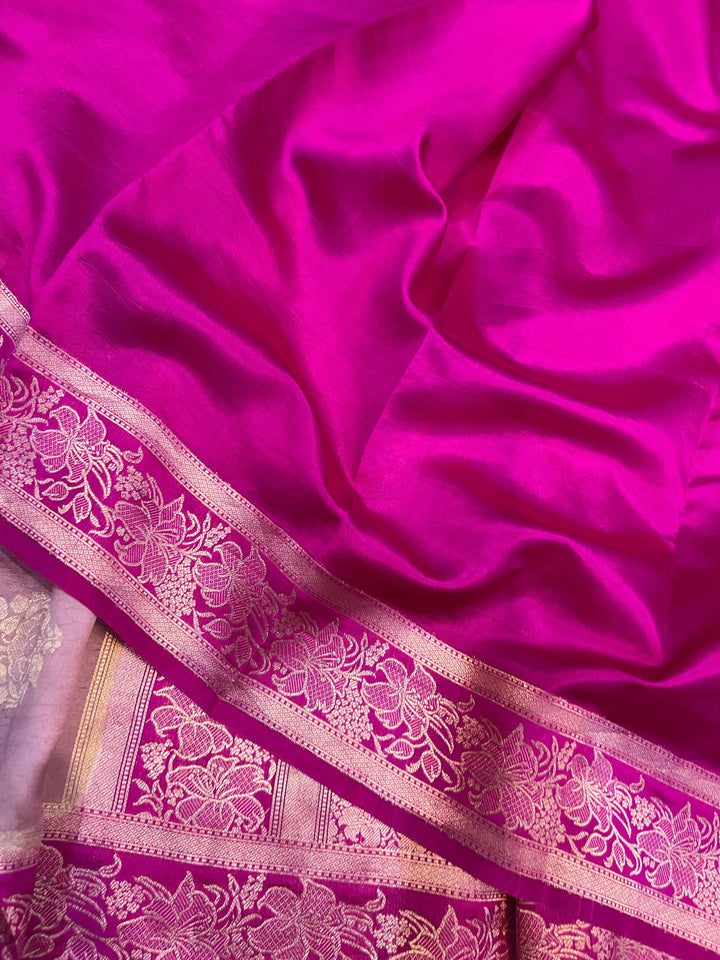 Pure silk Banarasi handloom saree with Kadhwa floral motifs and golden zari border