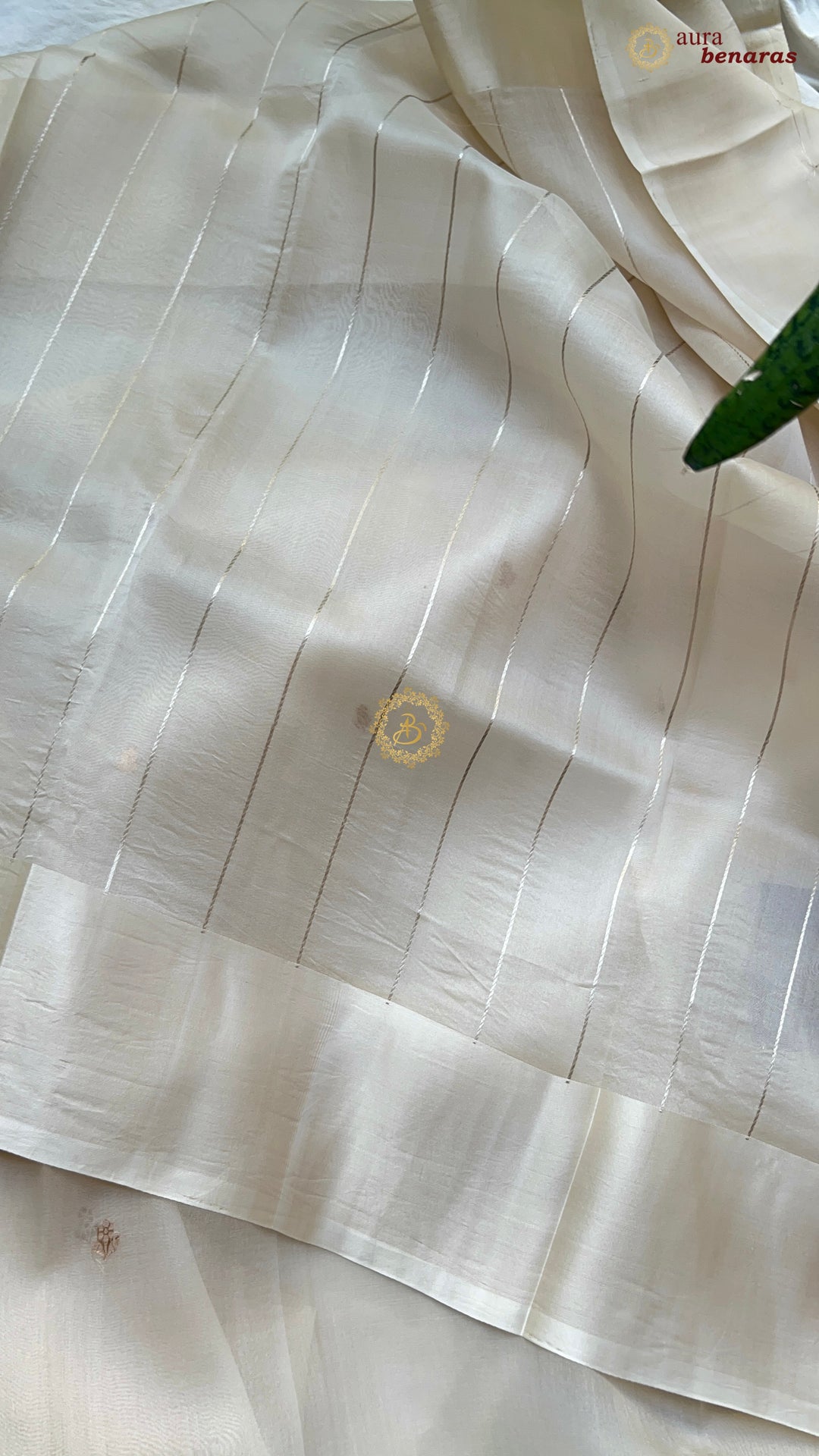 Off White Kora Silk Banarasi Saree with Kadhwa Golden Zari Motif