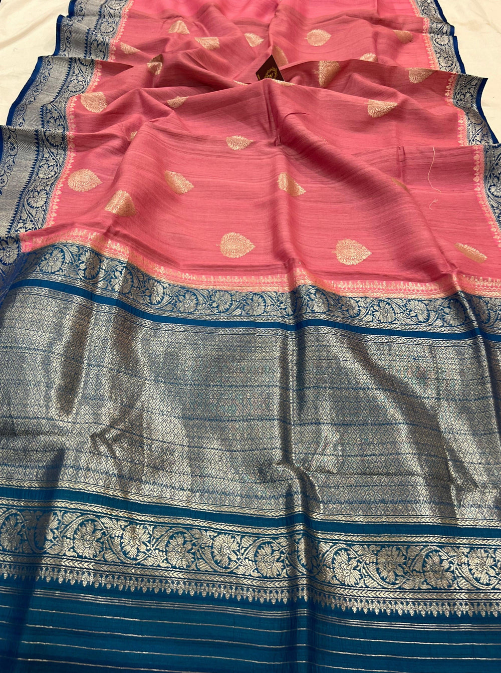 Pastel Pink Banarasi Handloom Pure Tussar Silk Saree - Aura Benaras