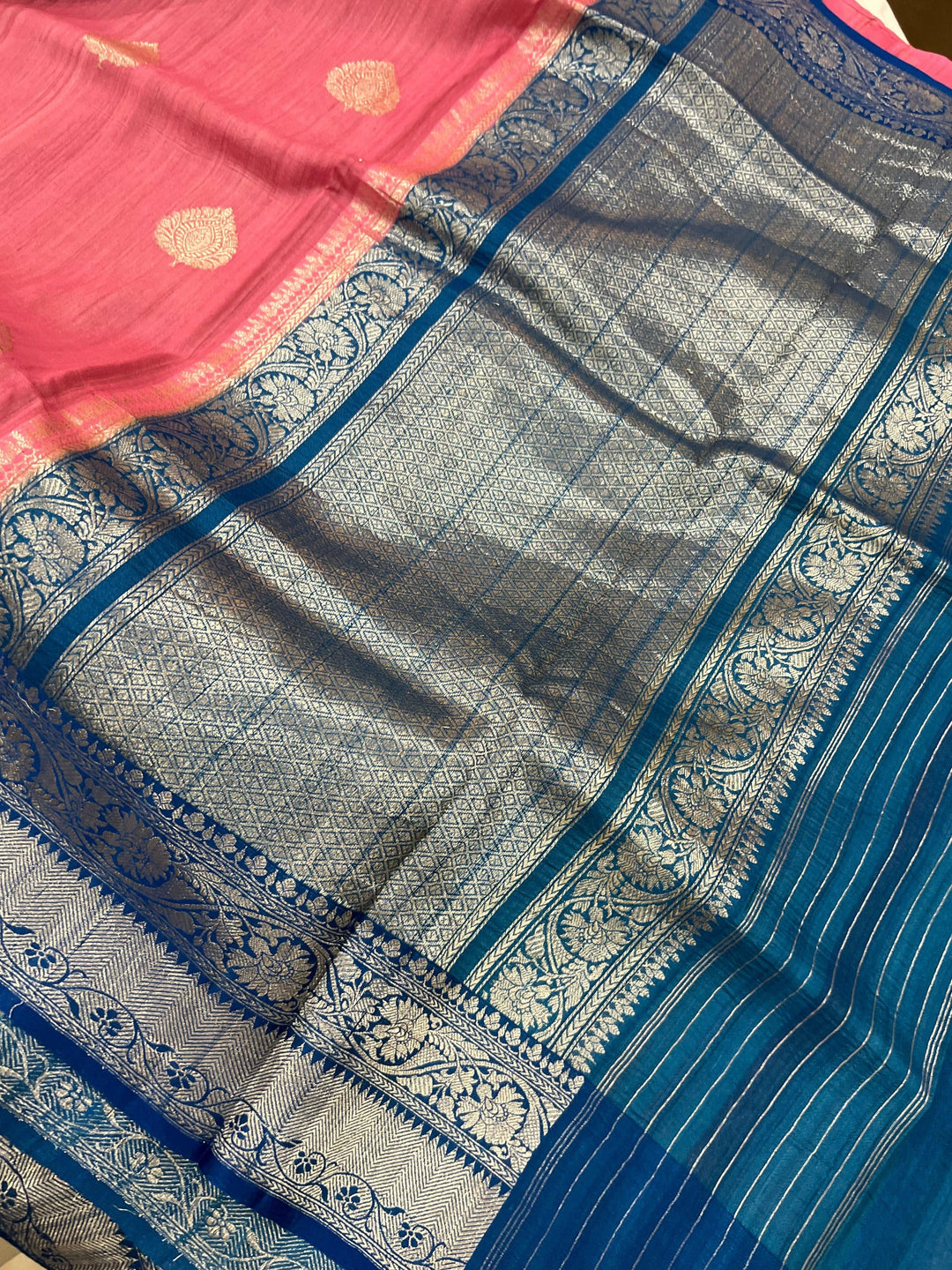 Pastel Pink Banarasi Handloom Pure Tussar Silk Saree - Aura Benaras