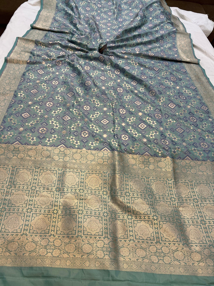 Greyish Green Banarasi Handloom Katan Silk Saree - Aura Benaras