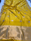 Yellow Pure Banarasi Handloom Silk Saree - Aura Benaras